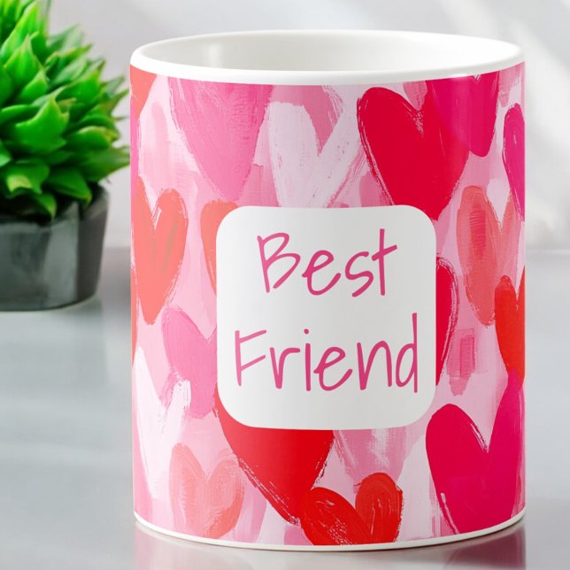 Valentine Multi Hearts Pattern Pink Best Friend Coffee Mug (Creator Uploaded)