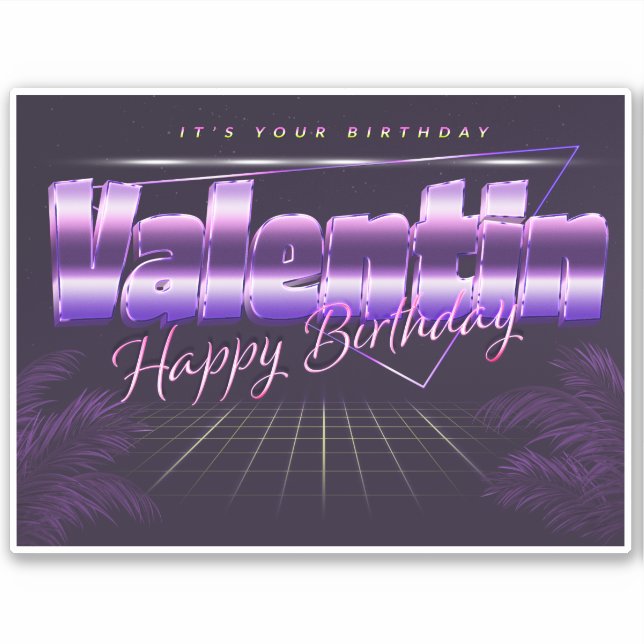 Valentine Name First Name Retro Sticker Birthday (Front)