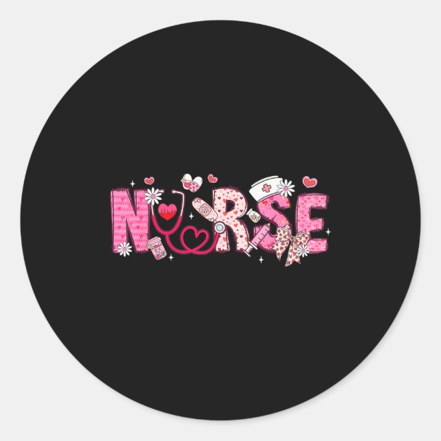 Valentine Nicu Icu Er Rn Nurse Scrub Top Women Gir Classic Round Sticker (Front)