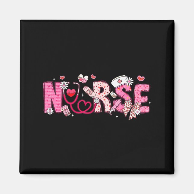 Valentine Nicu Icu Er Rn Nurse Scrub Top Women Gir Magnet (Front)