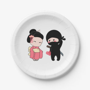 Valentine Ninja and Geisha Paper Plate
