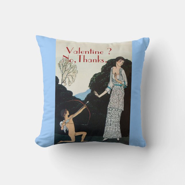 VALENTINE ? NO,THANKS /RETRO ANTI VALENTINE'S DAY CUSHION (Front)