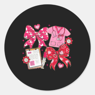 Valentine Nurse Coquette Bow Rn Pct Cna Heart Pink Classic Round Sticker