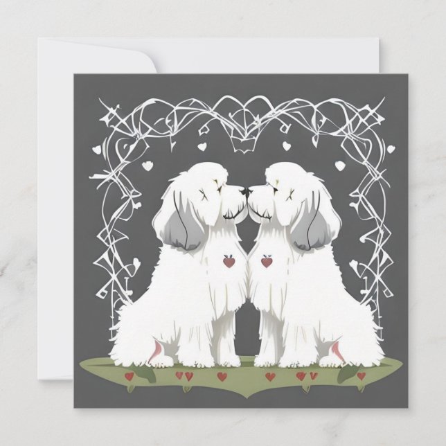 Valentine Old English Sheepdog Sweethearts Love Holiday Card (Front)