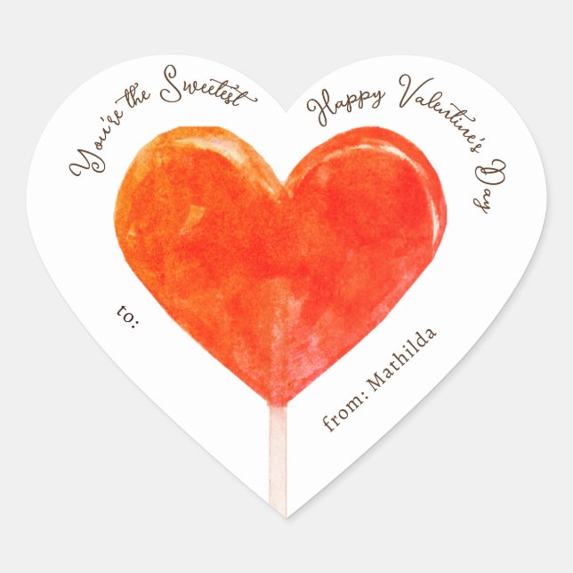 Valentine Orange Heart Lollipop Sticker (Front)
