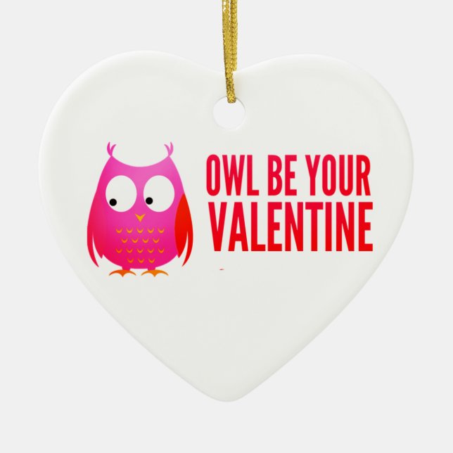 Valentine Owl Custom Ceramic Tree Decoration (Front)