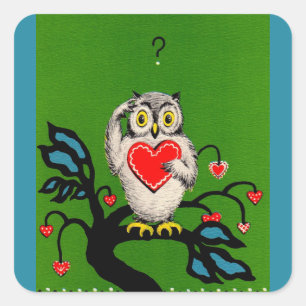 Valentine owl square sticker