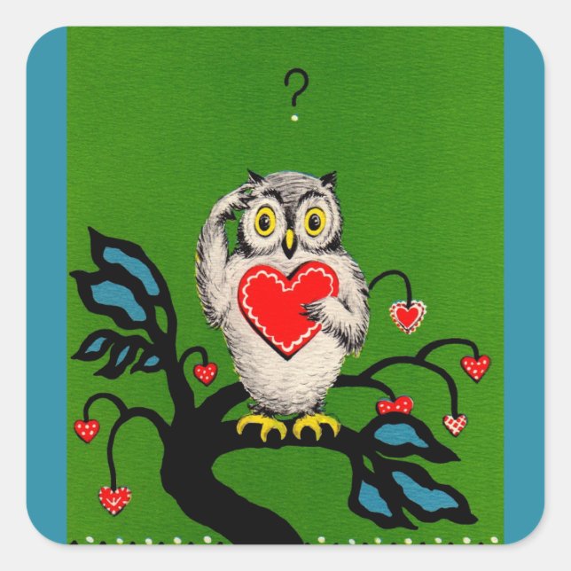 Valentine owl square sticker (Front)