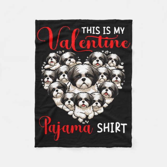 Valentine Pajama Shirt Group Shih Tzus In Heart Sh Fleece Blanket (Front)