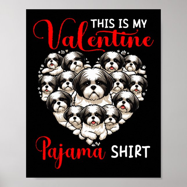 Valentine Pajama Shirt Group Shih Tzus In Heart Sh Poster (Front)