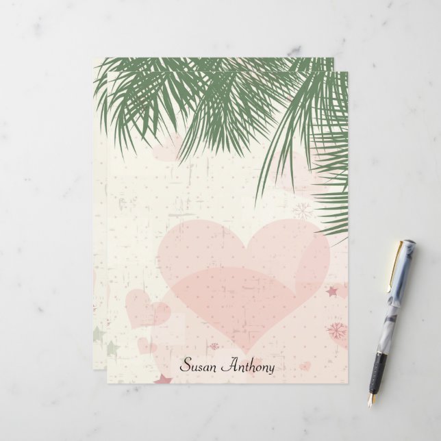 Valentine Palm Tree Romantic Beach Stationary (Front/Back In Situ)