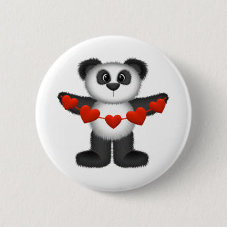 Valentine Panda Bear Holding String of Red Hearts 6 Cm Round Badge