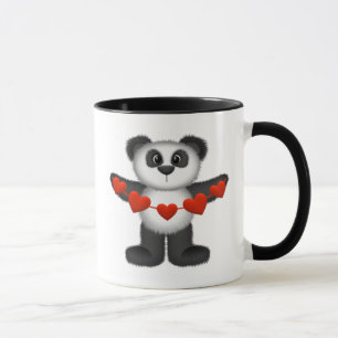 Valentine Panda Bear Holding String of Red Hearts Mug