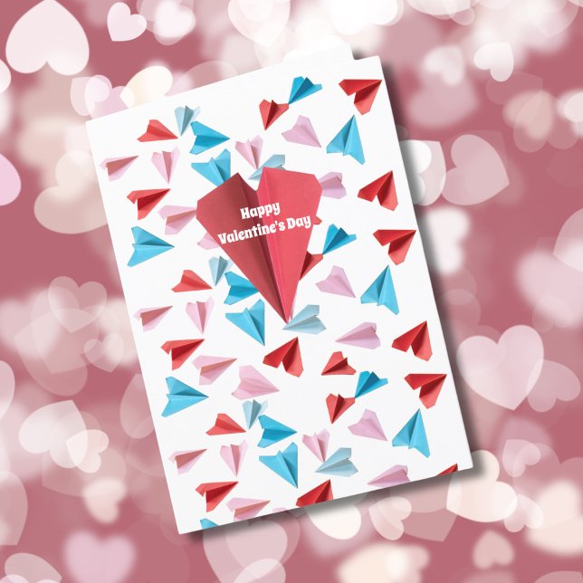 Valentine Paper Aeroplane Colourful Custom Photo Holiday Card (Creator Uploaded)