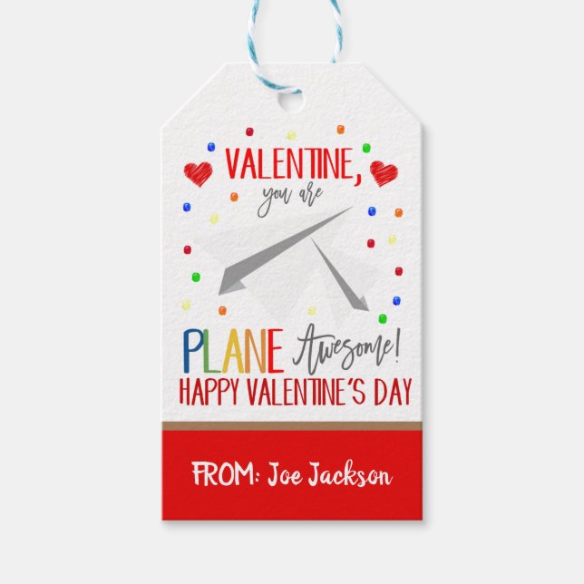 Valentine Paper Aeroplane Gift Tag (Front)