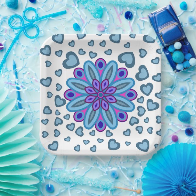 VALENTINE PAPER PLATE WITH FLOWER HEARTS (Party)