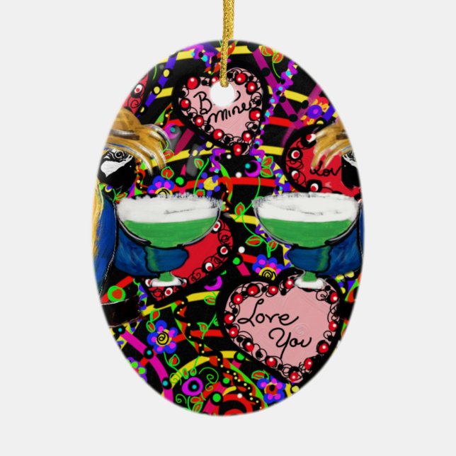 Valentine Parrots Ceramic Tree Decoration (Front)
