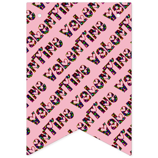 Valentine Party Cute Hearts Typography Pink Bunting (First Flag)