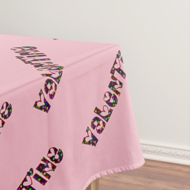 Valentine Party Cute Hearts Typography Pink Tablecloth (In Situ)