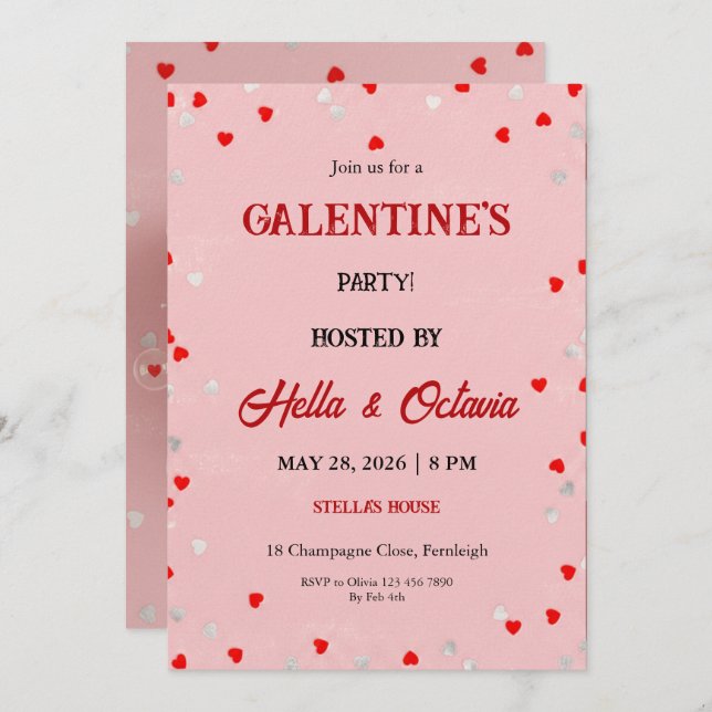 Valentine Party Invitation Printable Template (Front/Back)