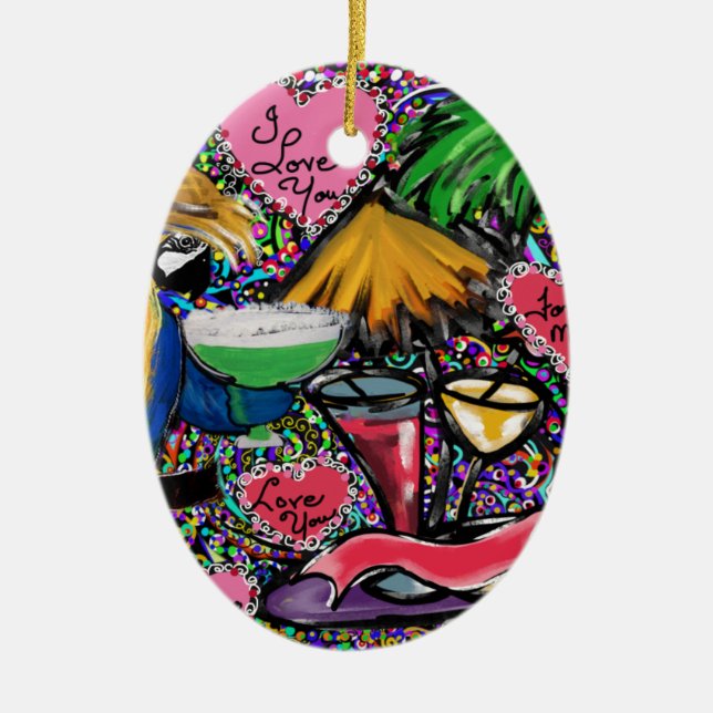 Valentine Party Parrot Ceramic Tree Decoration (Front)