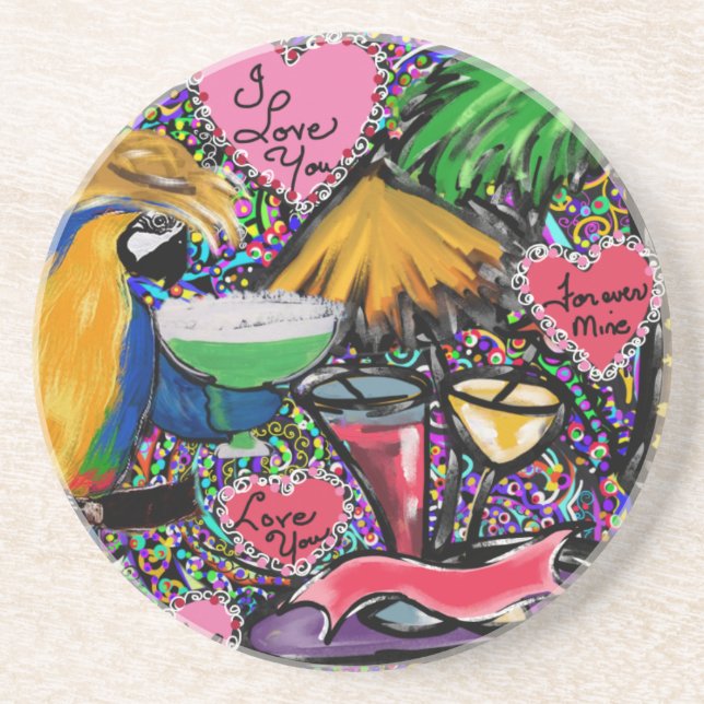 Valentine Party Parrot Coaster (Front)