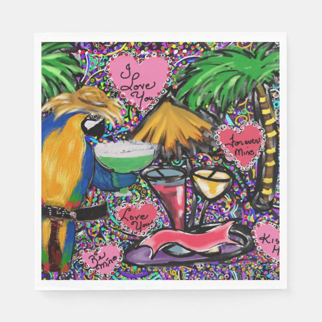 Valentine Party Parrot Napkin (Front)