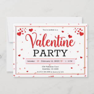 Valentine Party Valentine's Day Hearts Red Invitation