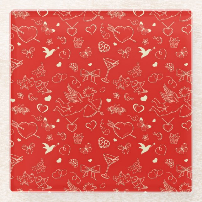 Valentine Pattern Glass Coaster (Front)