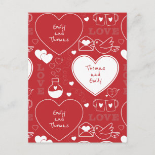 Valentine Pattern Postcard - White on Red