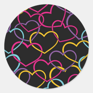 Valentine Pattern with Colour Hearts Classic Round Sticker