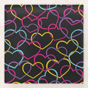 Valentine Pattern with Colour Hearts Glass Coaster