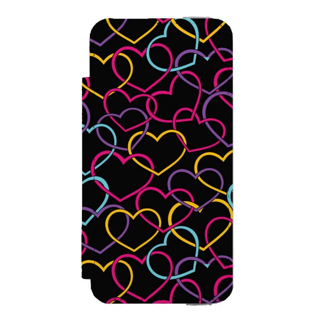 Valentine Pattern with Colour Hearts Incipio iPhone Wallet Case (Folio Front)