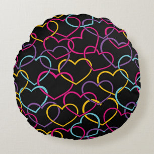 Valentine Pattern with Colour Hearts Round Cushion