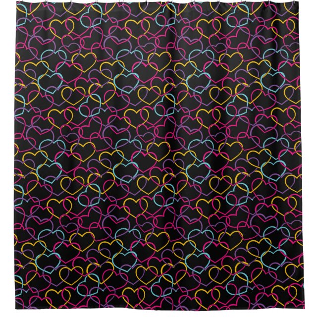 Valentine Pattern with Colour Hearts Shower Curtain (Front)