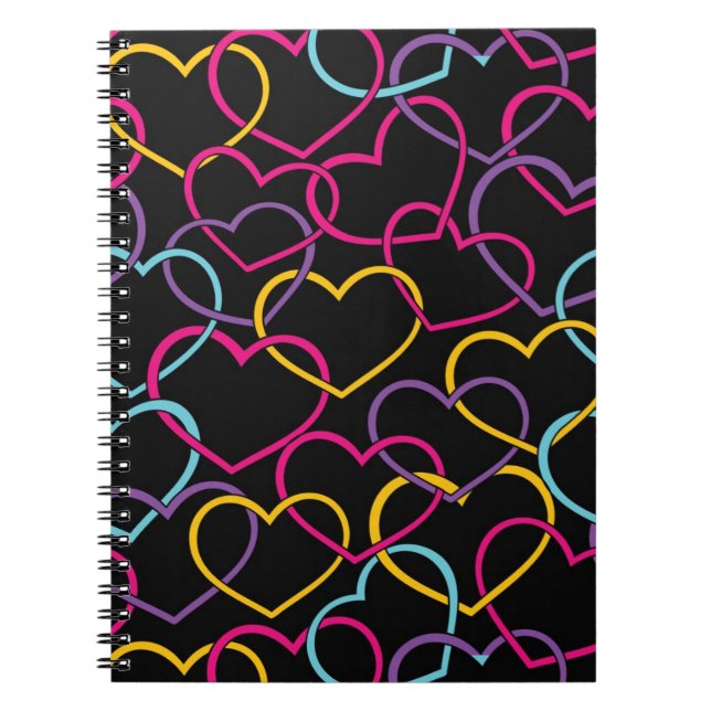 Valentine Pattern with Colour Hearts Spiral Notebook (Front)