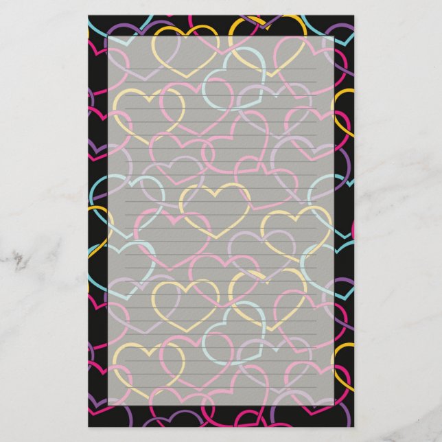 Valentine Pattern with Colour Hearts Stationery (Front)
