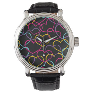 Valentine Pattern with Colour Hearts Watch