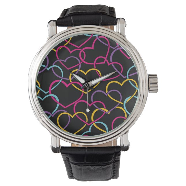 Valentine Pattern with Colour Hearts Watch (Front)