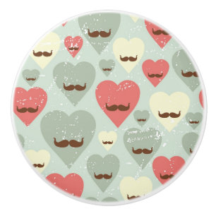 Valentine pattern with heart and moustache ceramic knob