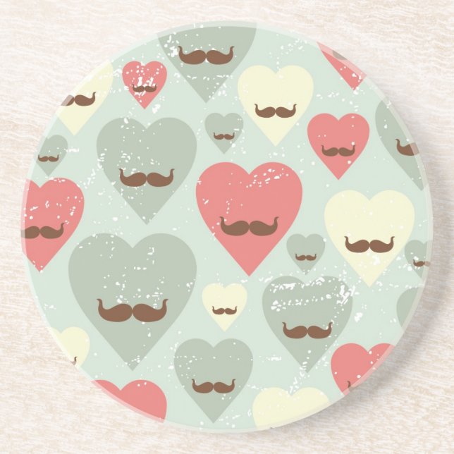Valentine pattern with heart and moustache coaster (Front)