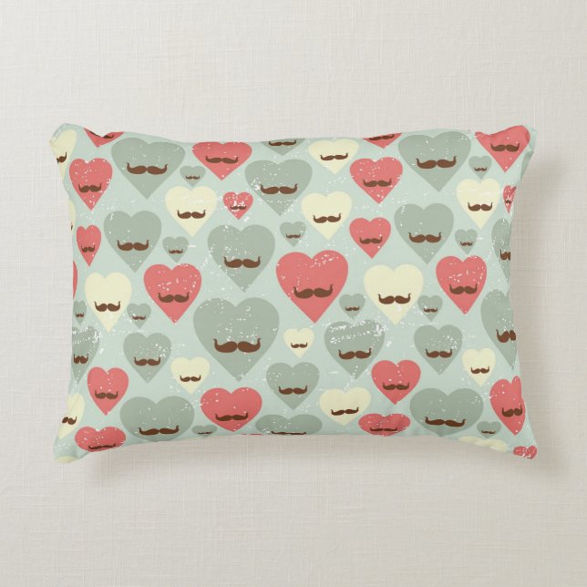 Valentine pattern with heart and moustache decorative cushion (Front)