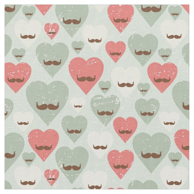 Valentine pattern with heart and moustache fabric (Close Up)