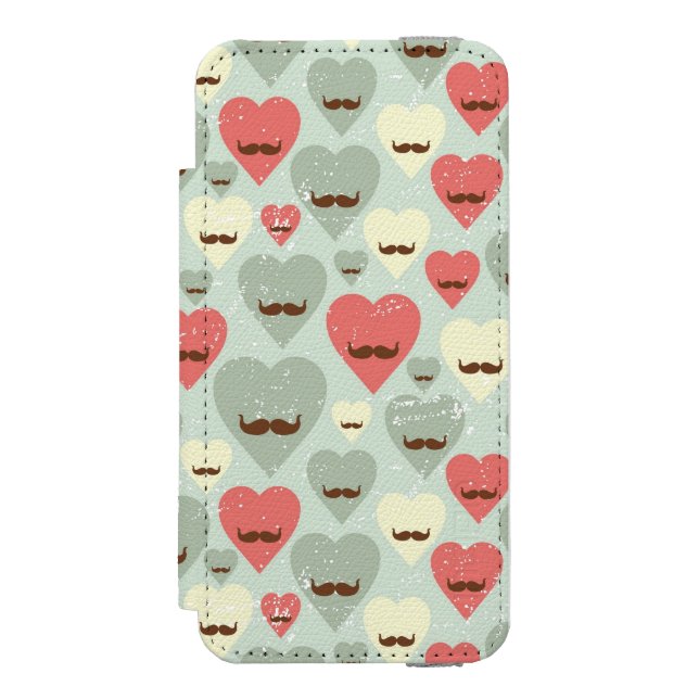 Valentine pattern with heart and moustache incipio iPhone wallet case (Folio Front)