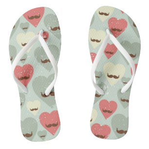 Valentine pattern with heart and moustache jandals