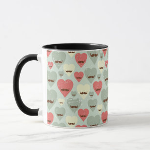 Valentine pattern with heart and moustache mug