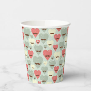 Valentine pattern with heart and moustache paper cups