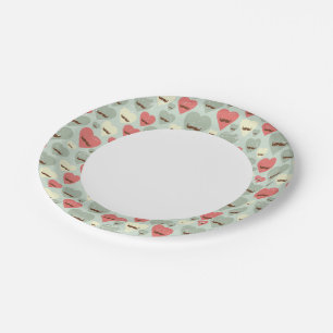 Valentine pattern with heart and moustache paper plate