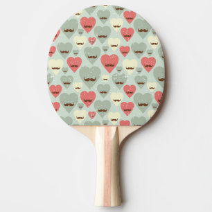Valentine pattern with heart and moustache ping pong paddle