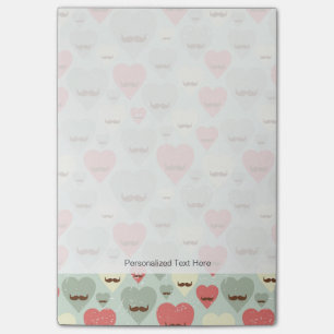 Valentine pattern with heart and moustache post-it notes